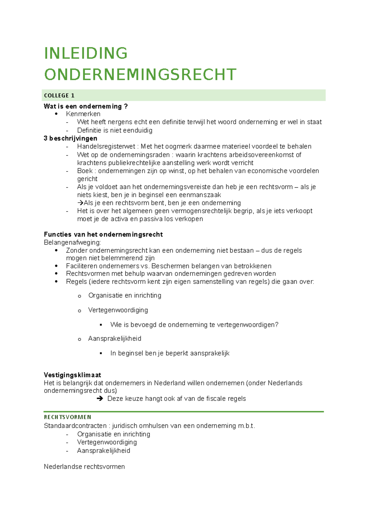 Ondernemingsrecht Colleges - INLEIDING ONDERNEMINGSRECHT COLLEGE 1 Wat ...