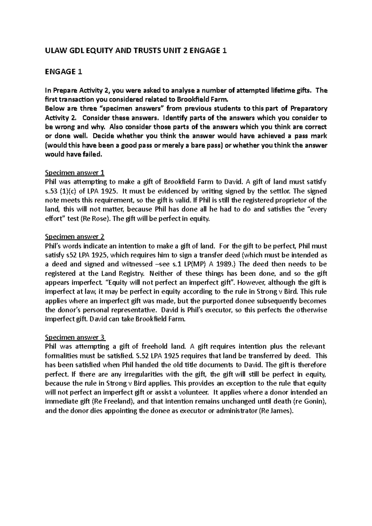 ULAW GDL Equity AND Trusts UNIT 2 Engage 1 - ULAW GDL EQUITY AND TRUSTS ...