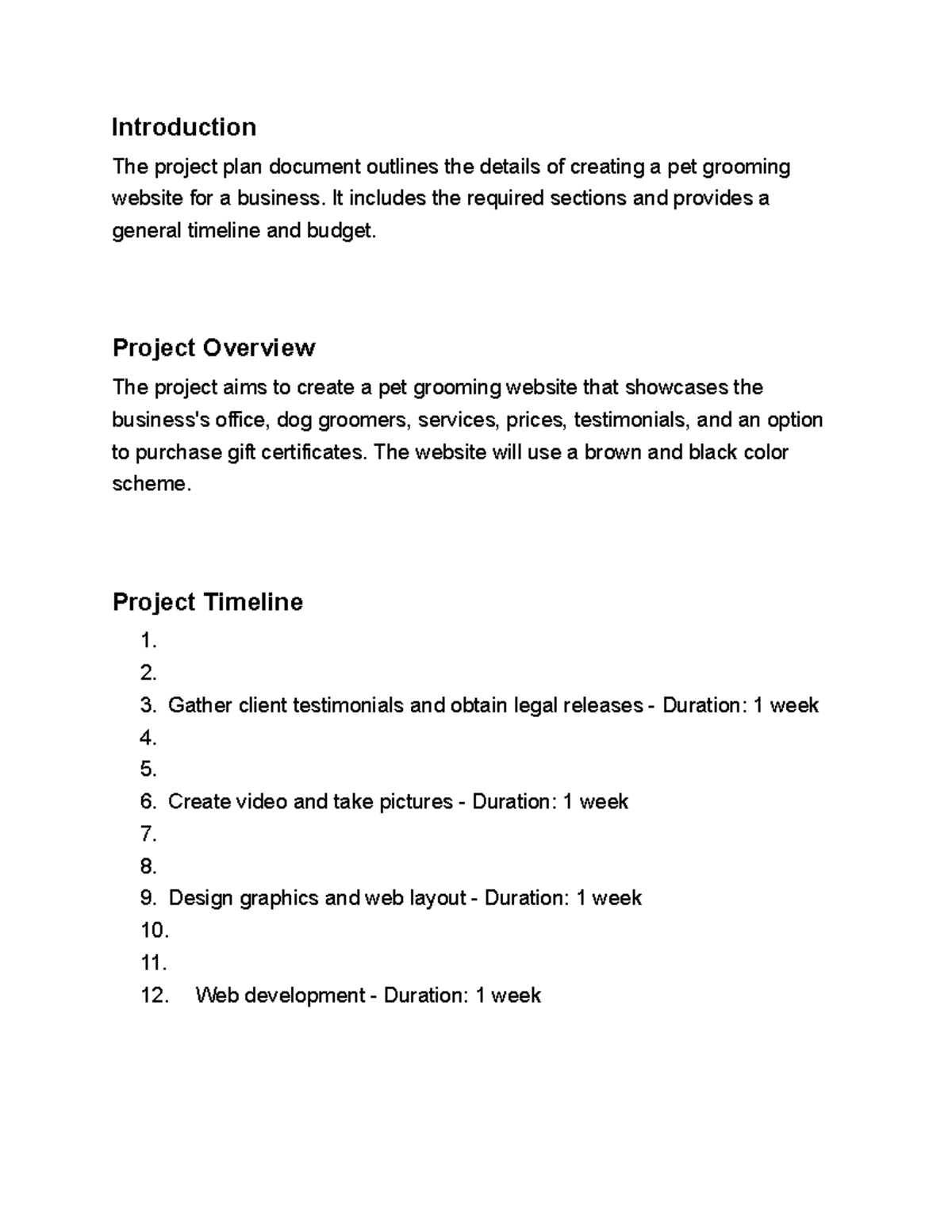 Project - Introduction The project plan document outlines the details ...