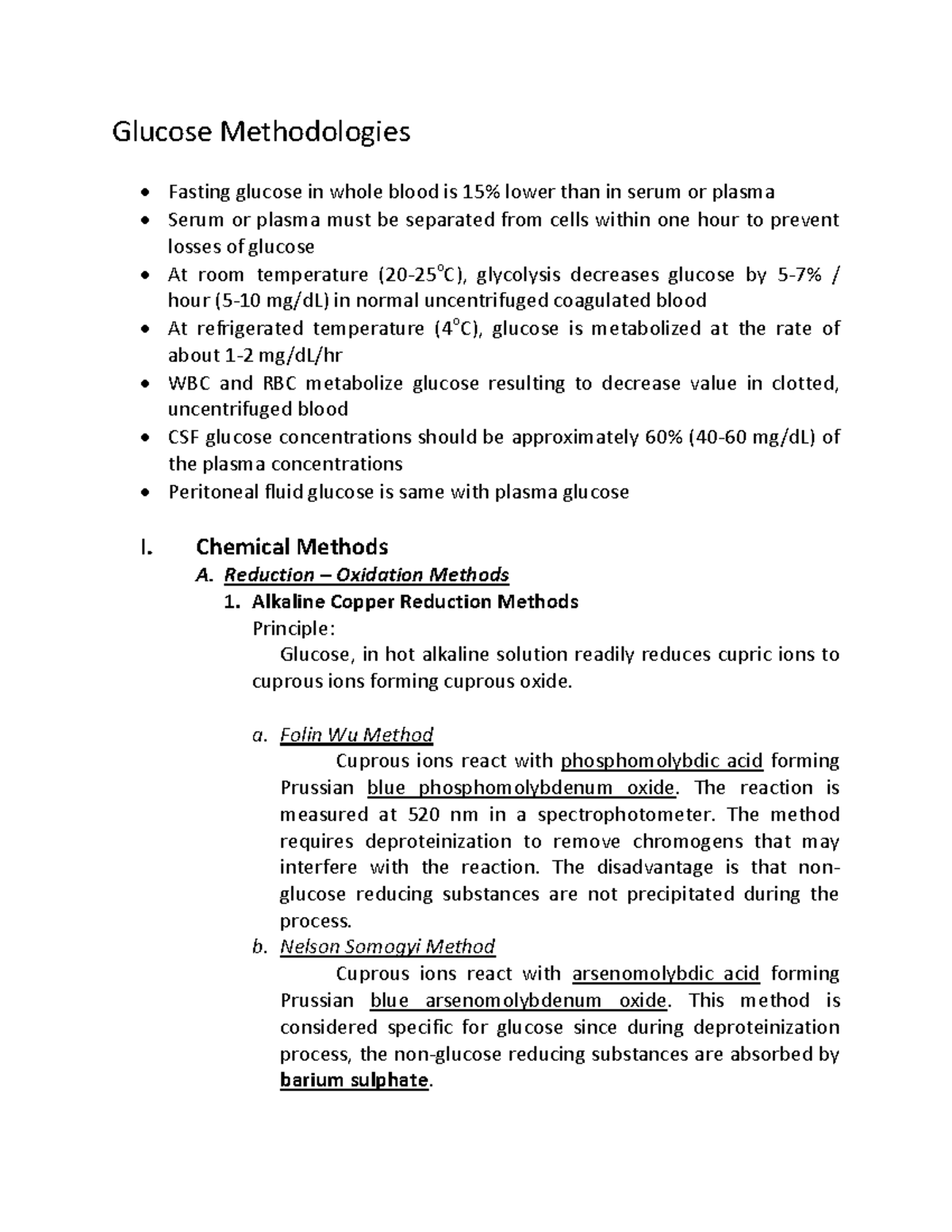 Glucose Determination Glucose Methodologies Fasting glucose in whole