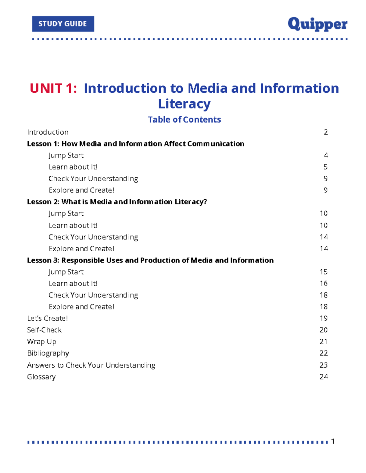 Information and Media Literacy - UNIT 1: Introduction to Media and ...