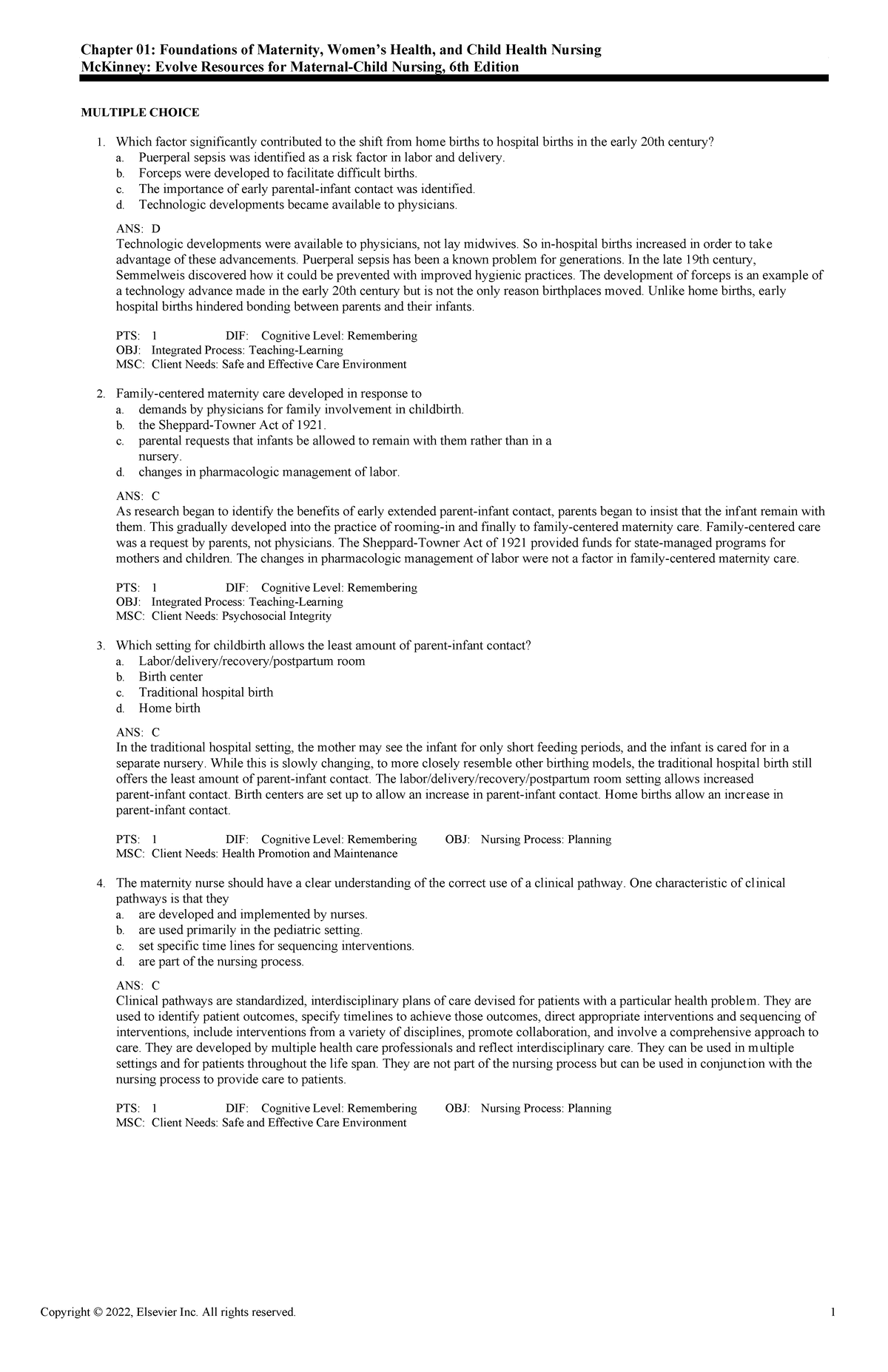 Exam View - Chapter 01 4 - Chapter 01: Foundations Of Maternity, Women 