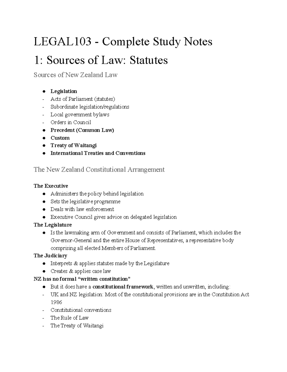 Legal 103 Whole Subject LEGAL103 Complete Study Notes 1 Sources of