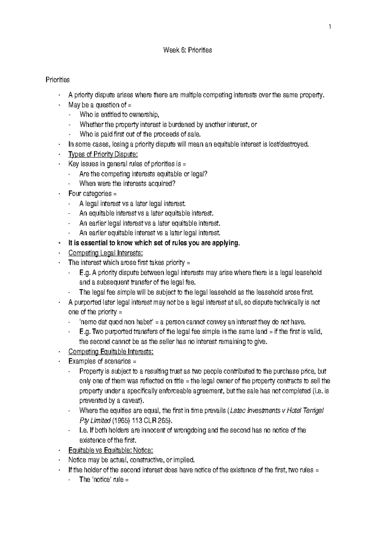 LLB2270 Equity and Trusts - Examination Notes - Week 6: Priorities ...