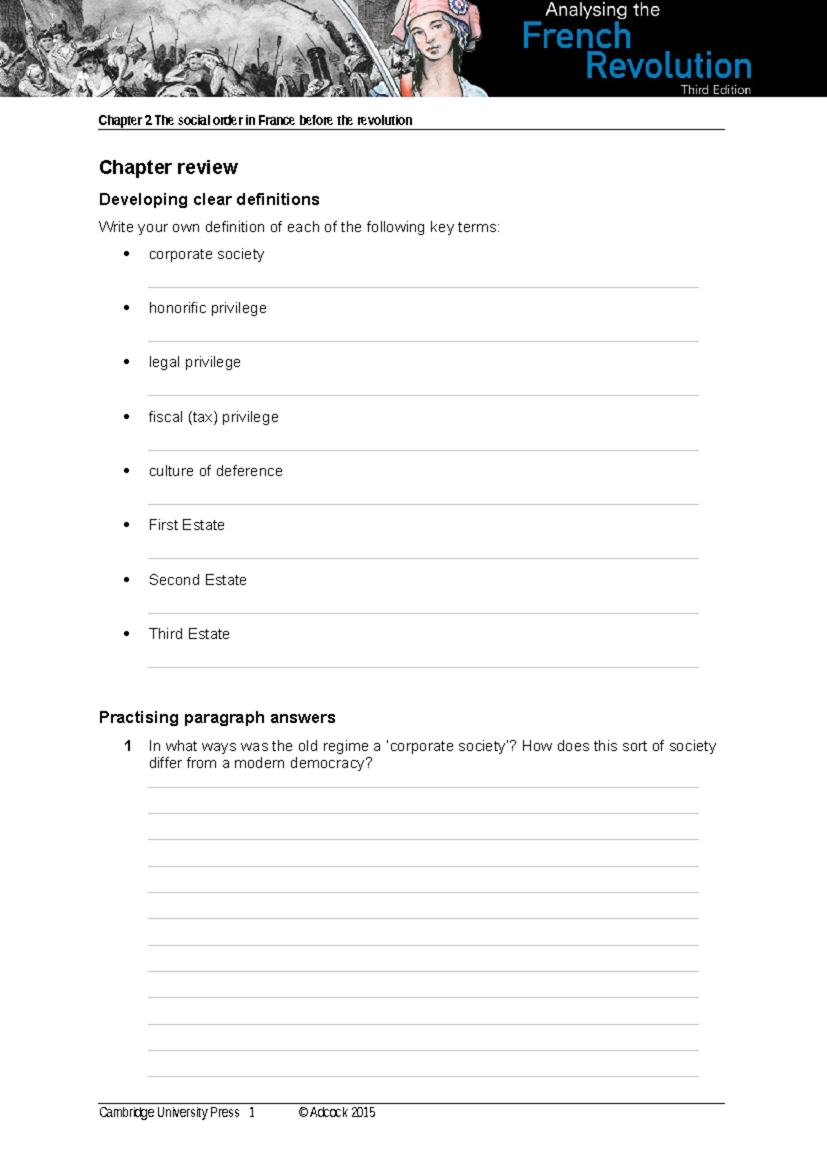 Afr3 Eo C02 1111 Chapter review Developing clear definitions Write