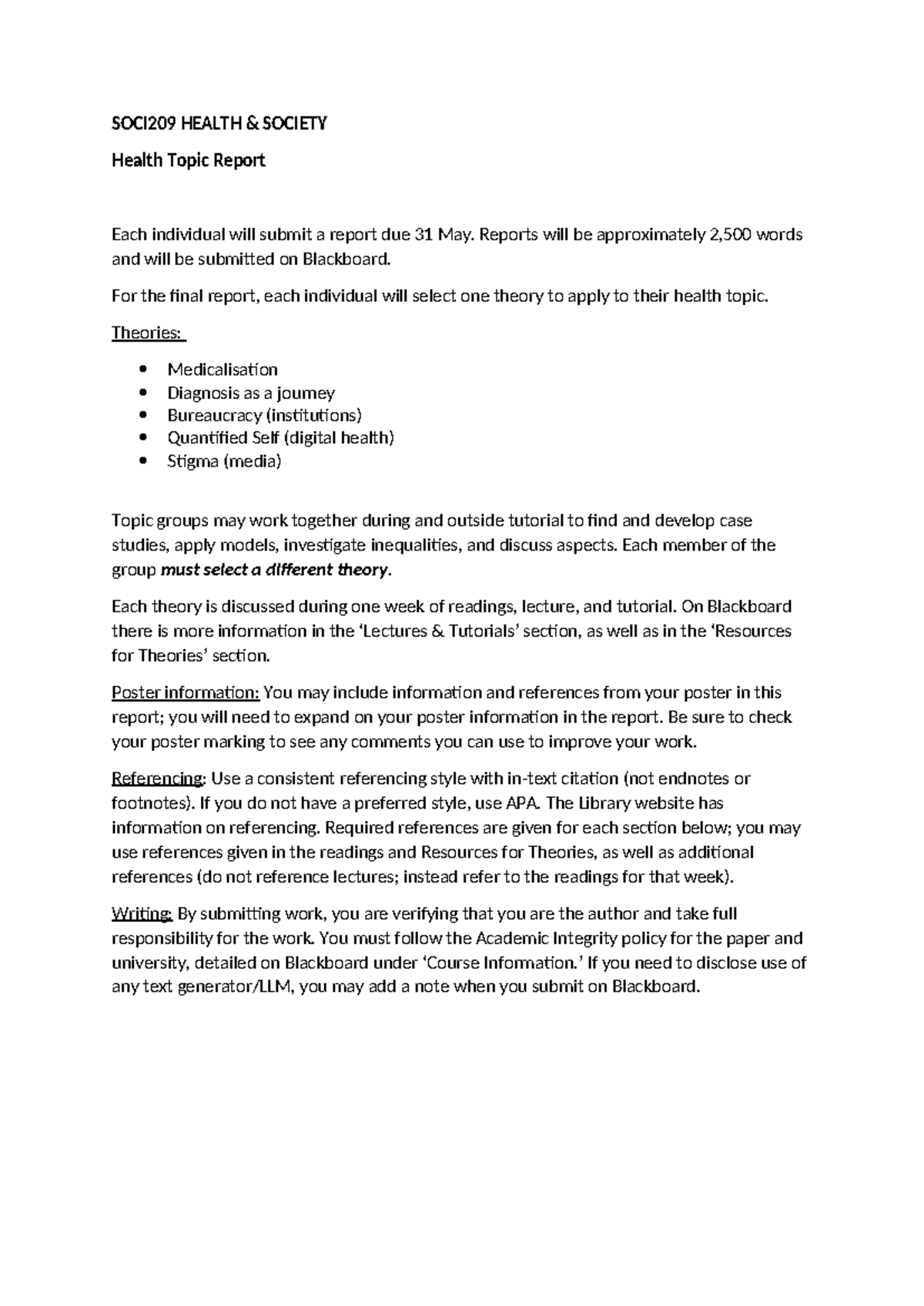 SOCI209 2024 Report Instructions - SOCI209 HEALTH & SOCIETY Health ...
