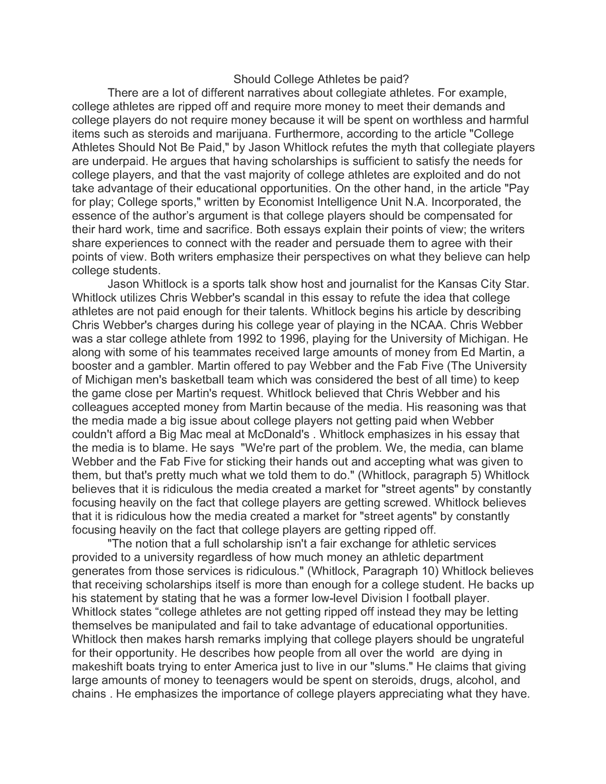 college essay for athletes