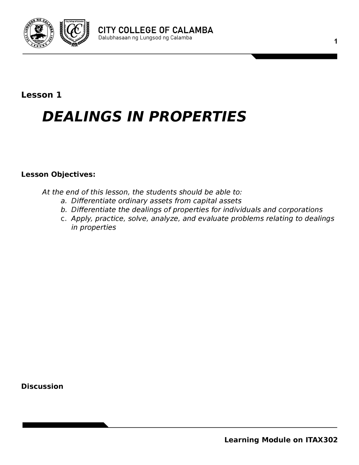 2. Module 3. Lesson 1. Dealings In Property - Lesson 1 DEALINGS IN ...