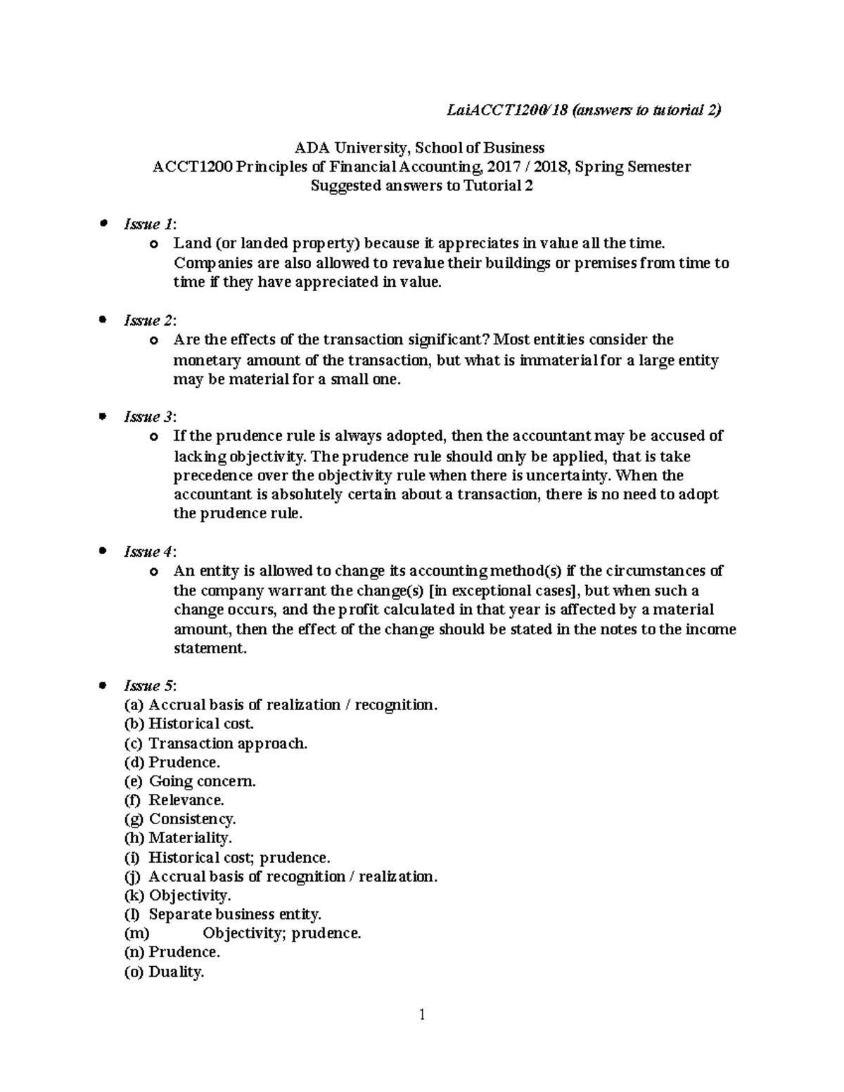 ACCT1200(18) answers to tutorial 2 - LaiACCT1200/18 (answers to ...