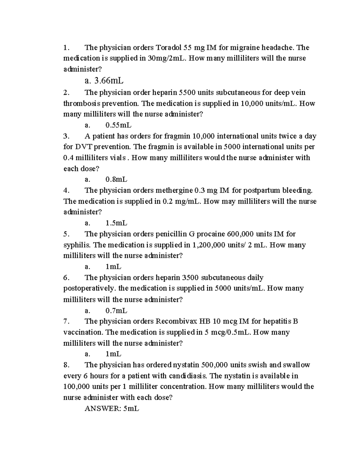 Pharm- math module - The physician orders Toradol 55 mg IM for migraine ...