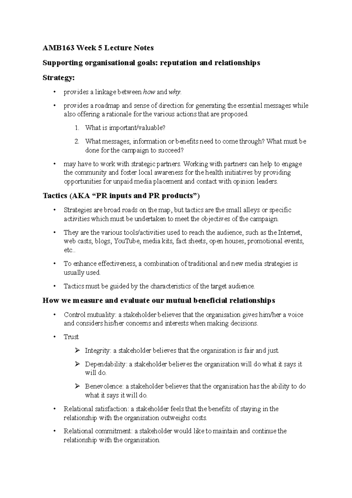 AMB163 Week 5 Lecture Notes - AMB163 Week 5 Lecture Notes Supporting ...