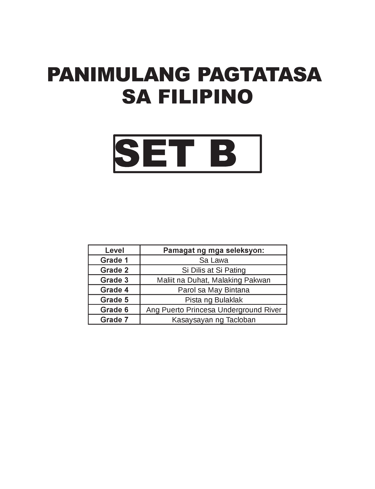 Stage 2 Panimulang Pagtatasa SA Filipino SET B - SET B PANIMULANG ...