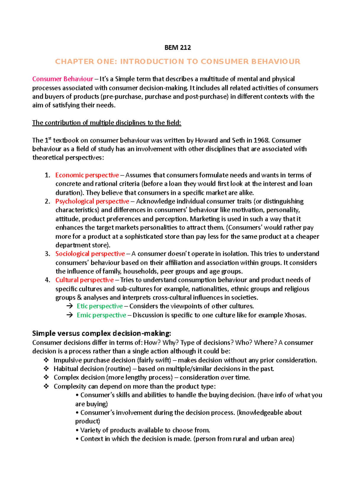 Chapter 1 - BEM 212 CHAPTER ONE: INTRODUCTION TO CONSUMER BEHAVIOUR ...