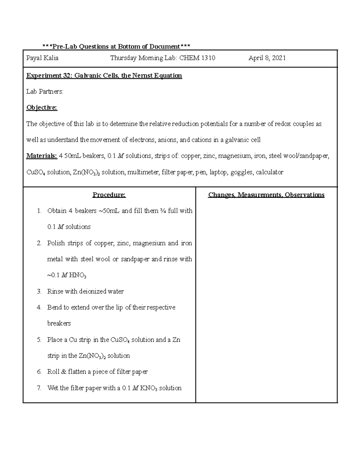 Lab Notebook 8 PreLab Questions at Bottom of Document Payal Kalia