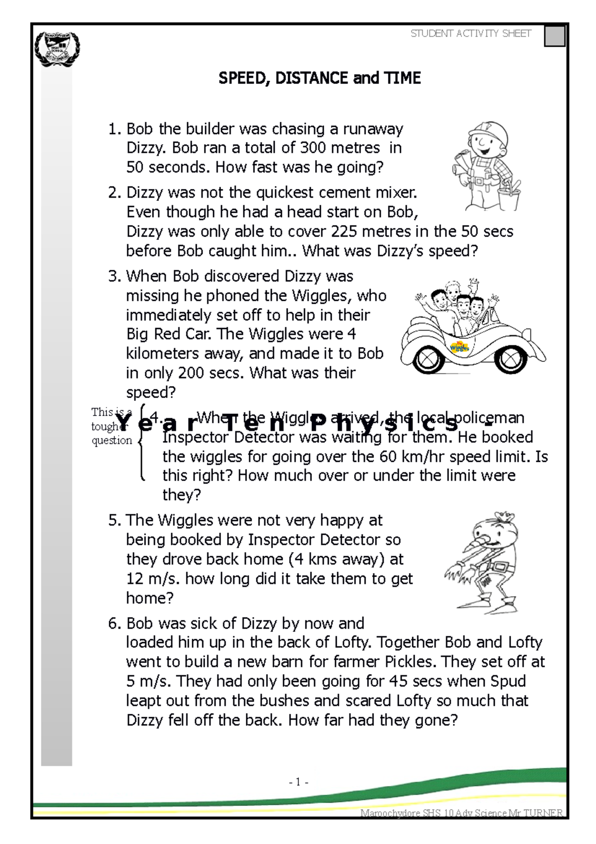 Questions simple speed dist time qs Print 2 to a page - STUDENT ...