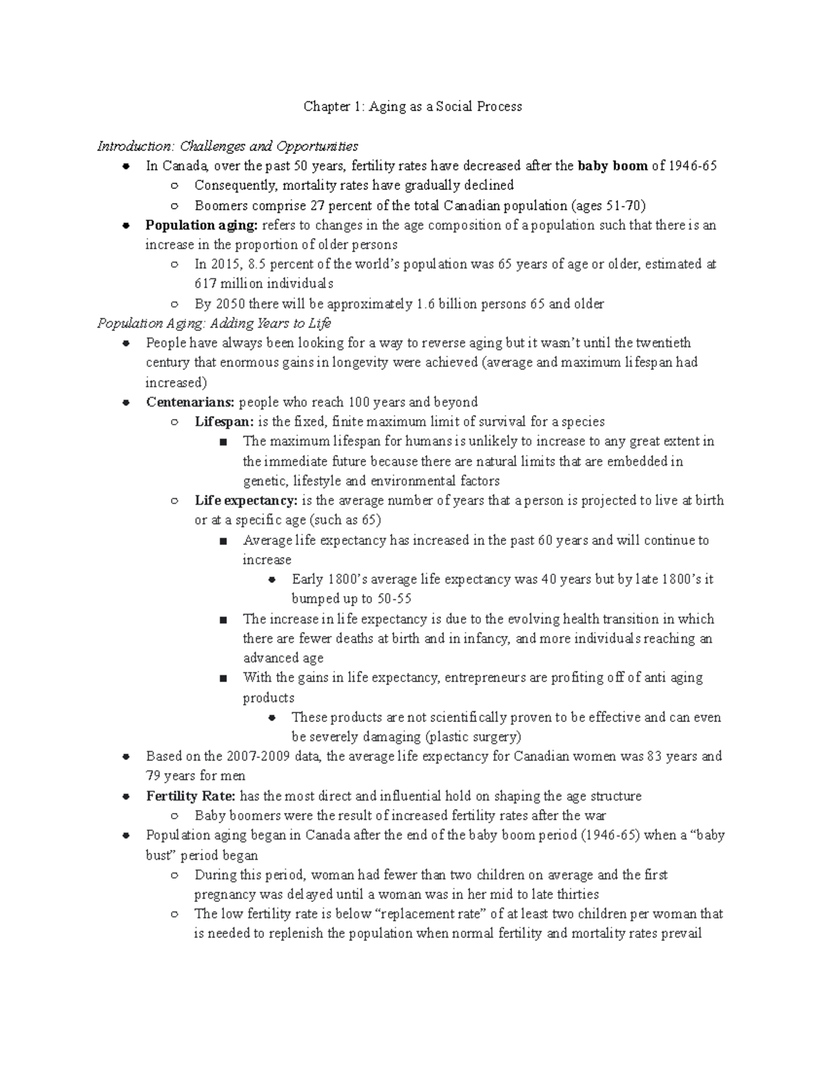 Aging and Society Chapter Notes - Chapter 1: Aging as a Social Process ...