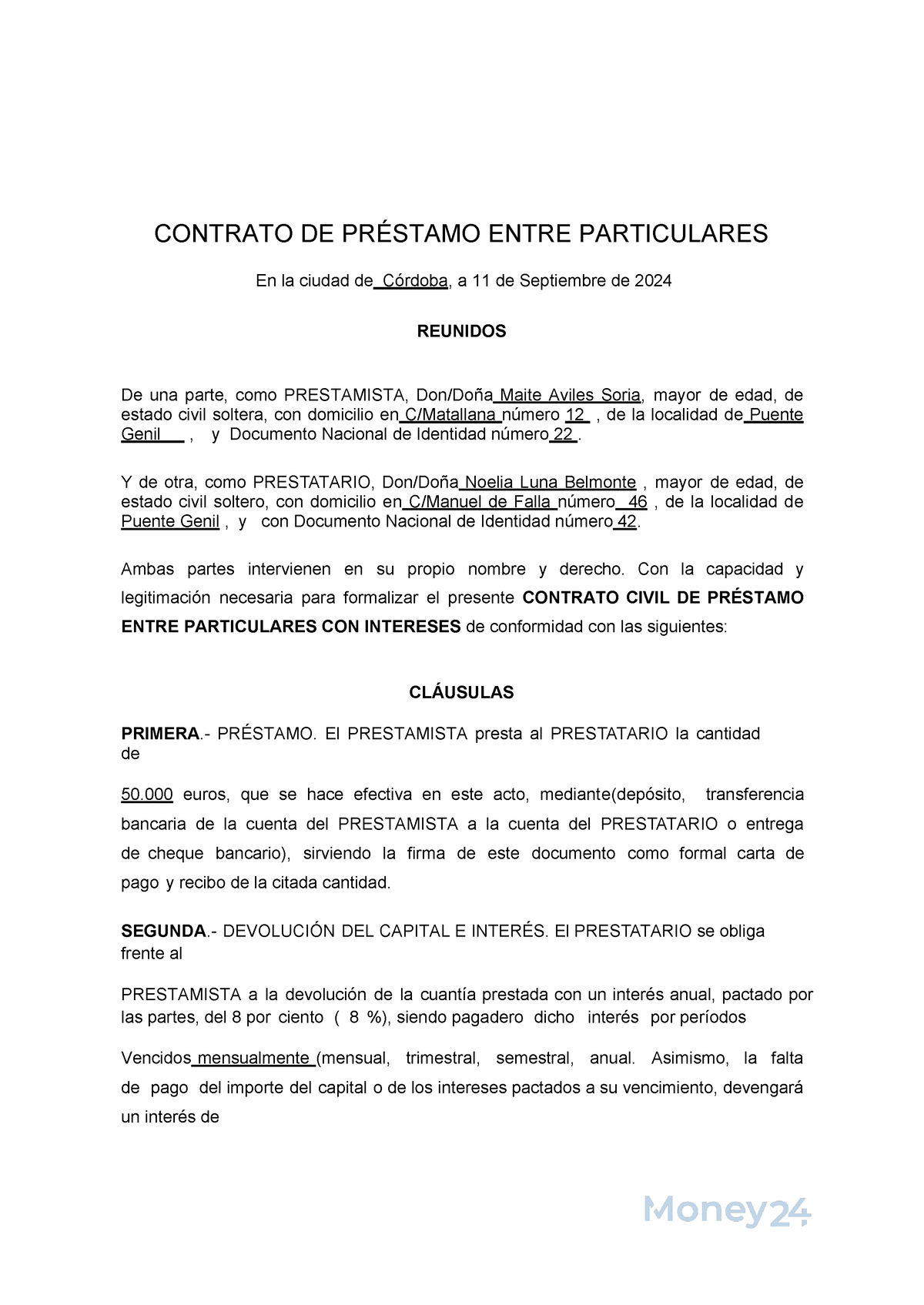 Contrato De Prestamo Entre Particulares Contrato De PrÉstamo Entre Particulares En La Ciudad 5798