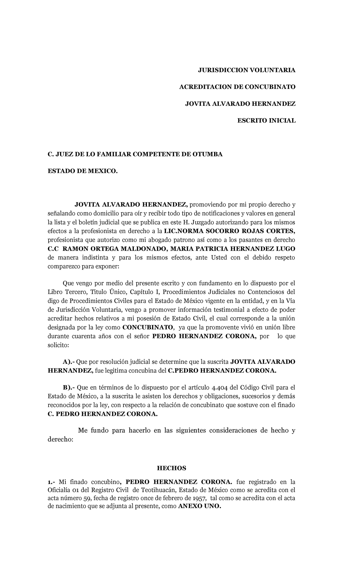 Jurisdiccion Voluntaria Acreditar Concubinato Docx Document - www.vrogue.co