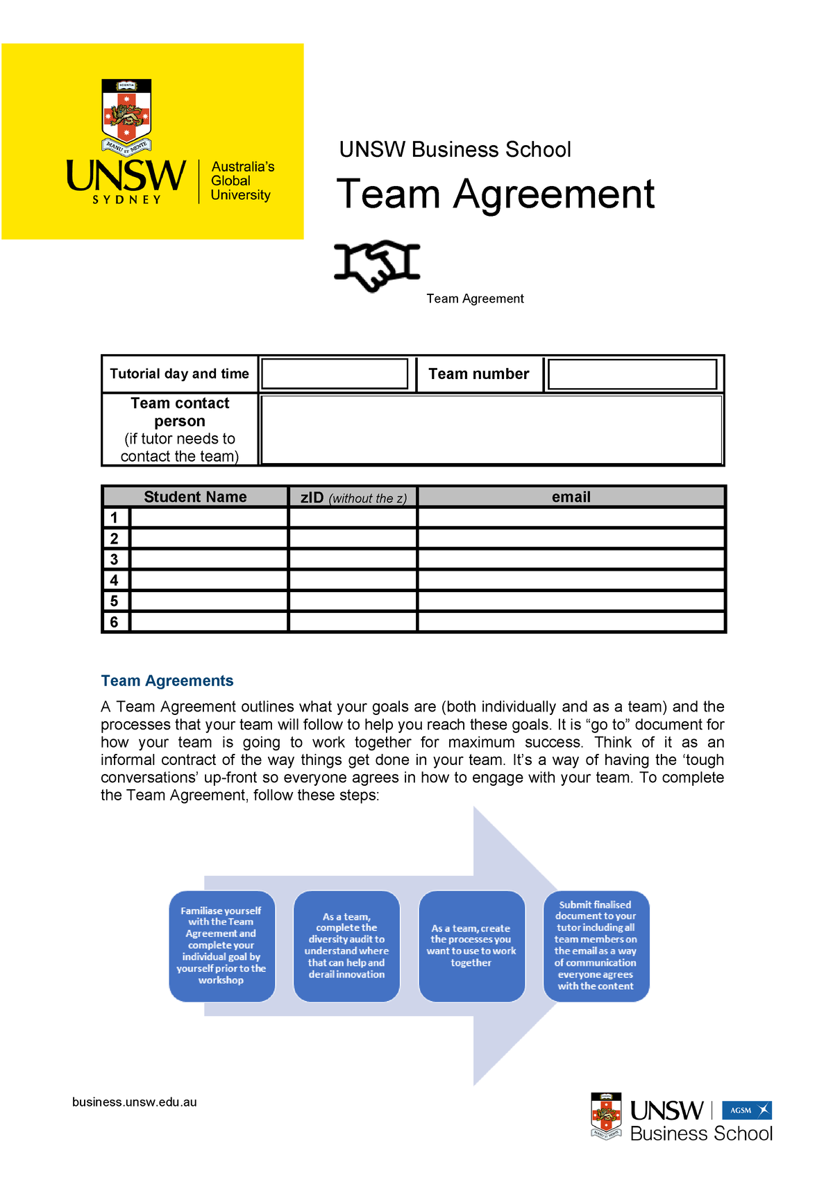 COMM1120 Week 2 Team Agreement - Team Agreement UNSW Business School ...