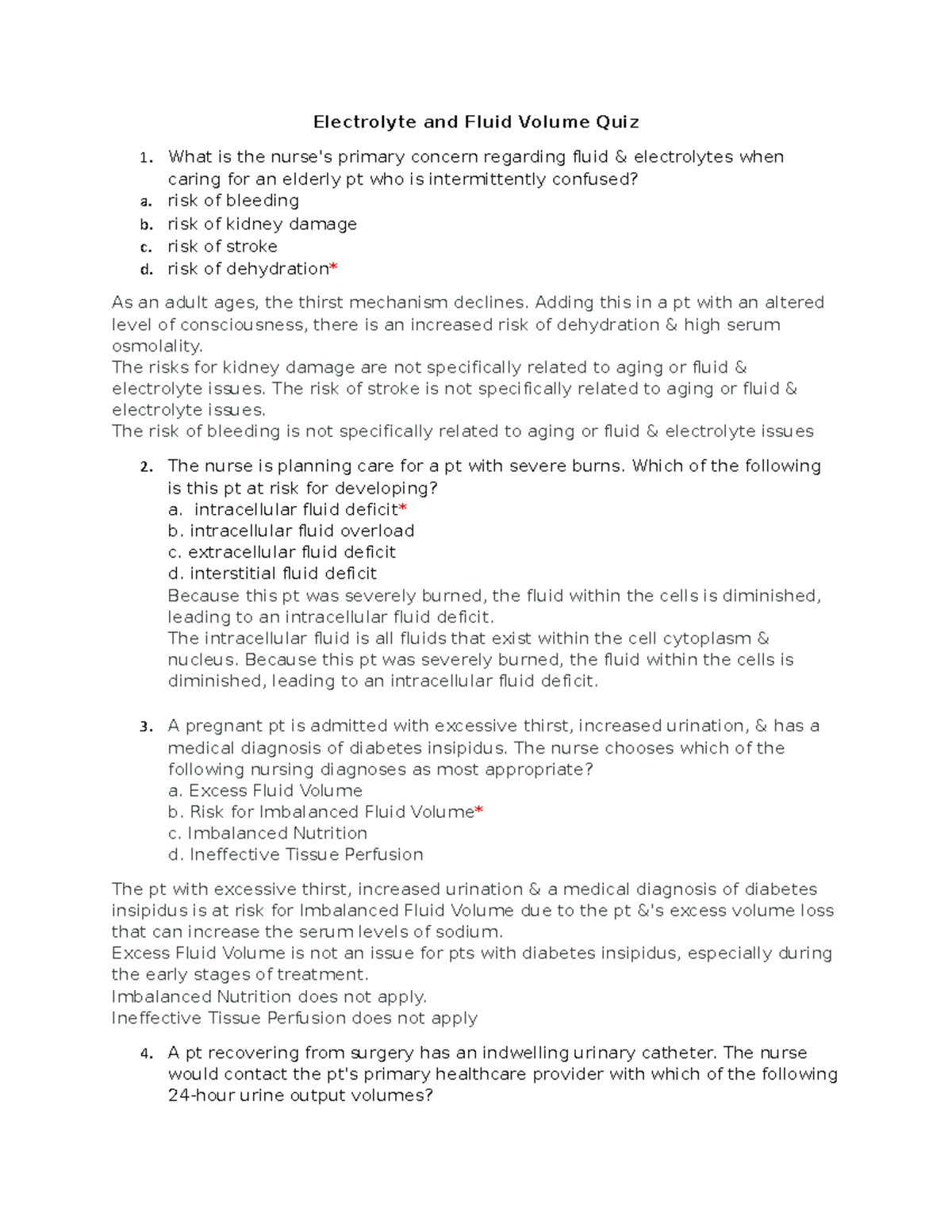 Electrolyte and Fluid Volume Quiz2 Electrolyte and Fluid Volume Quiz