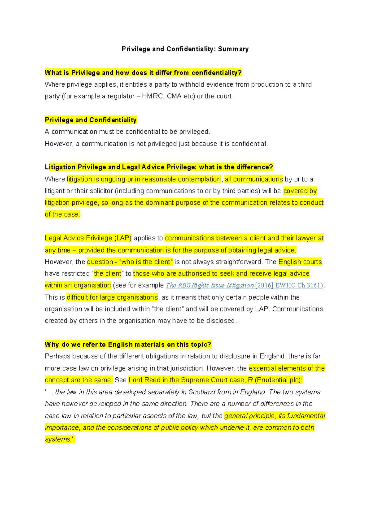 Privilege and Confidentiality - Summary - Privilege and Confidentiality ...