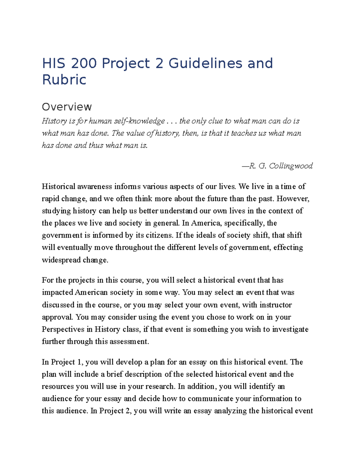 Instructions - paper - HIS 200 Project 2 Guidelines and Rubric Overview ...