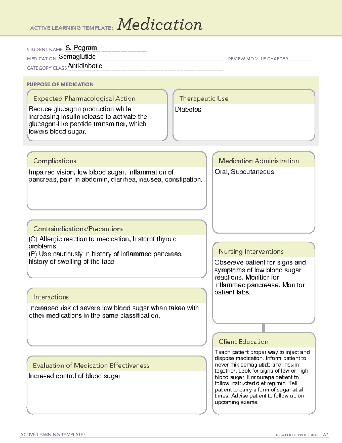 Med Temp. Semaglutide - medication template - ACTIVE LEARNING TEMPLATES ...