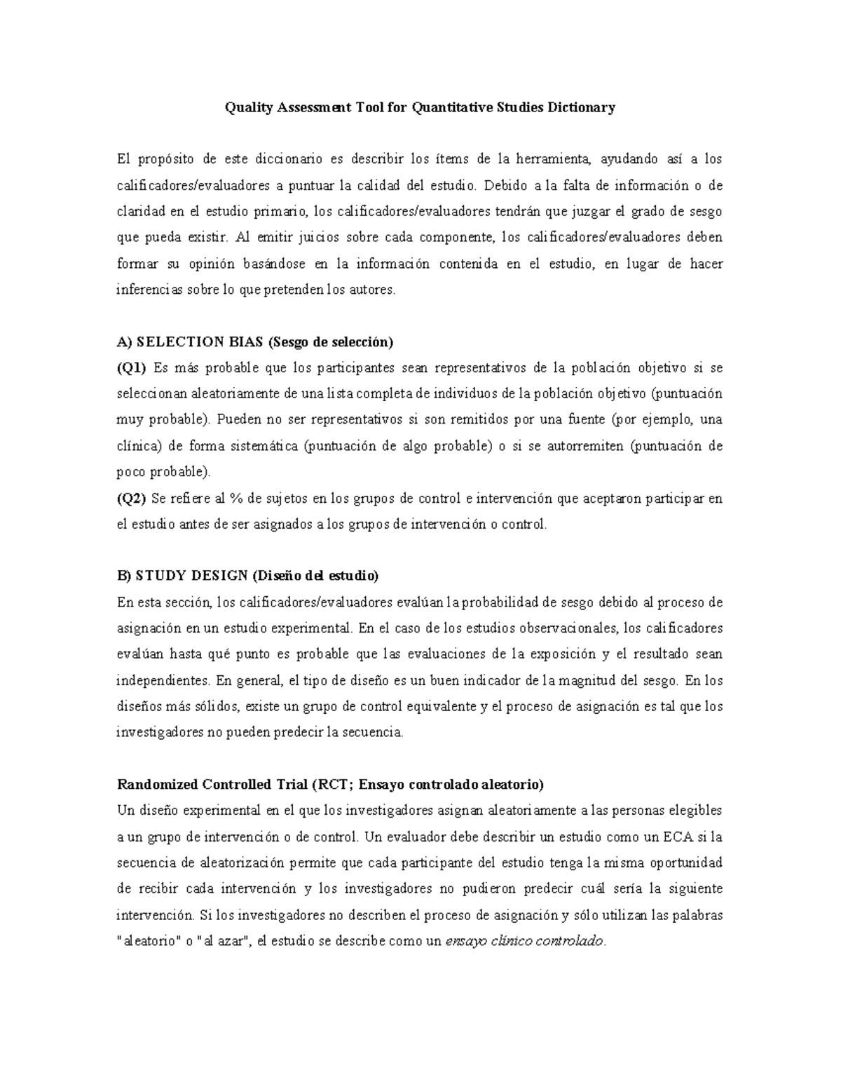 Guía de la herramienta Quality Assessment Tool for Quantitative