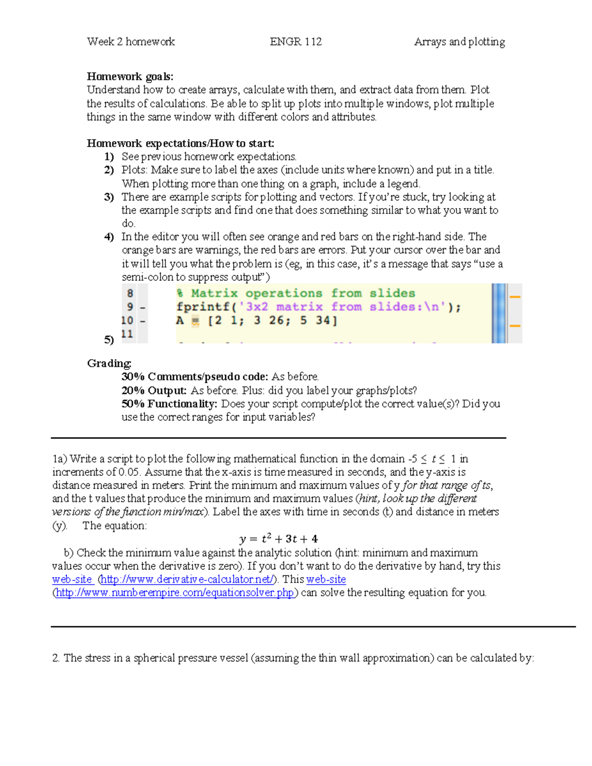 Engr HW 2 - ENGR HW # 2 - Homework goals: Understand how to create ...