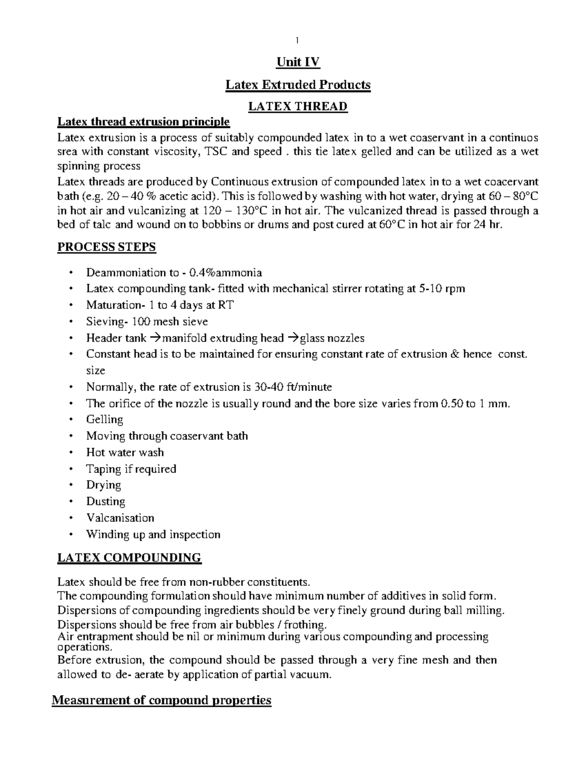 LT Unit IV S4 - Note - Unit IV Latex Extruded Products LATEX THREAD ...