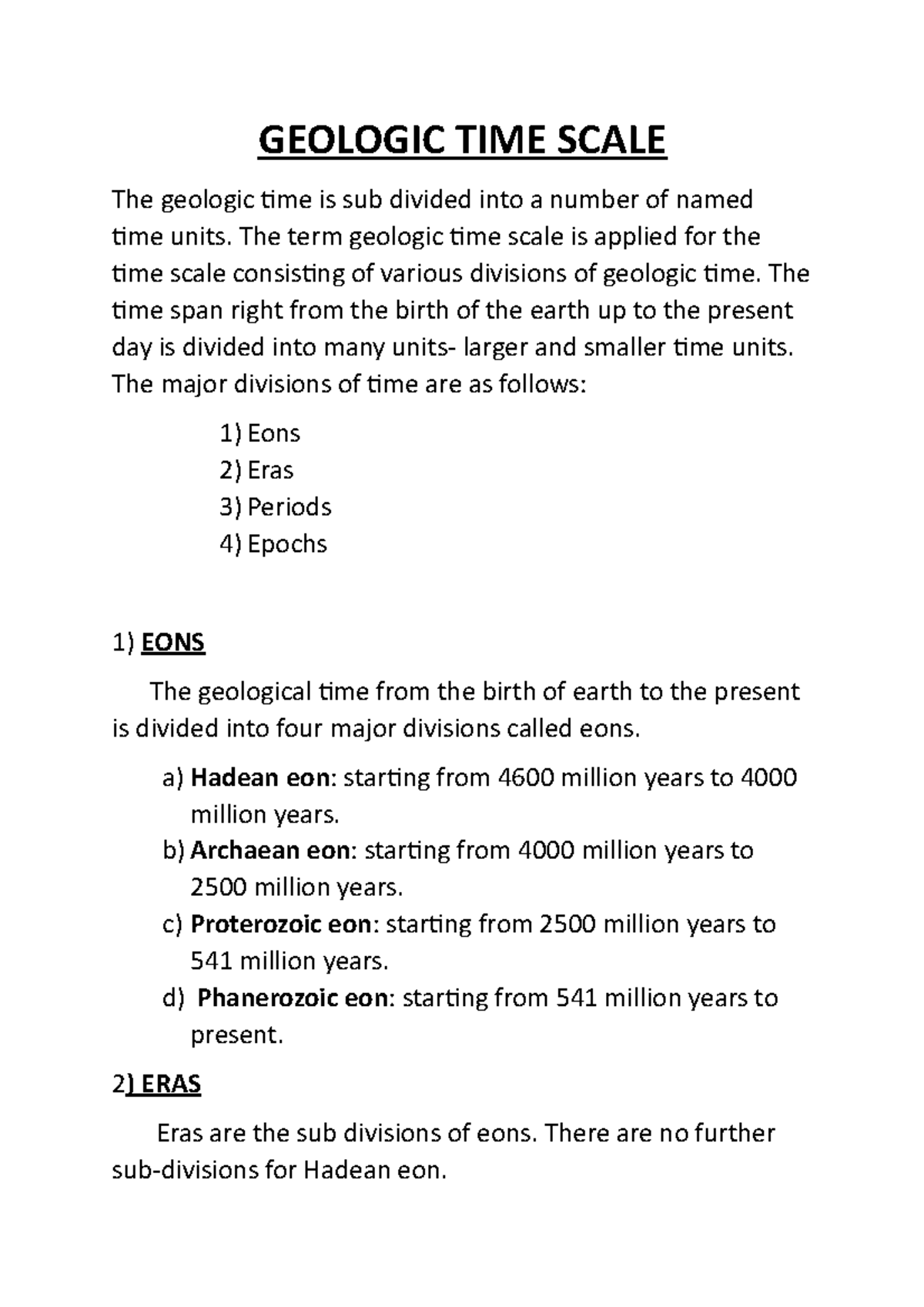 Geologic TIME Scale - GEOLOGIC TIME SCALE The geologic time is sub ...