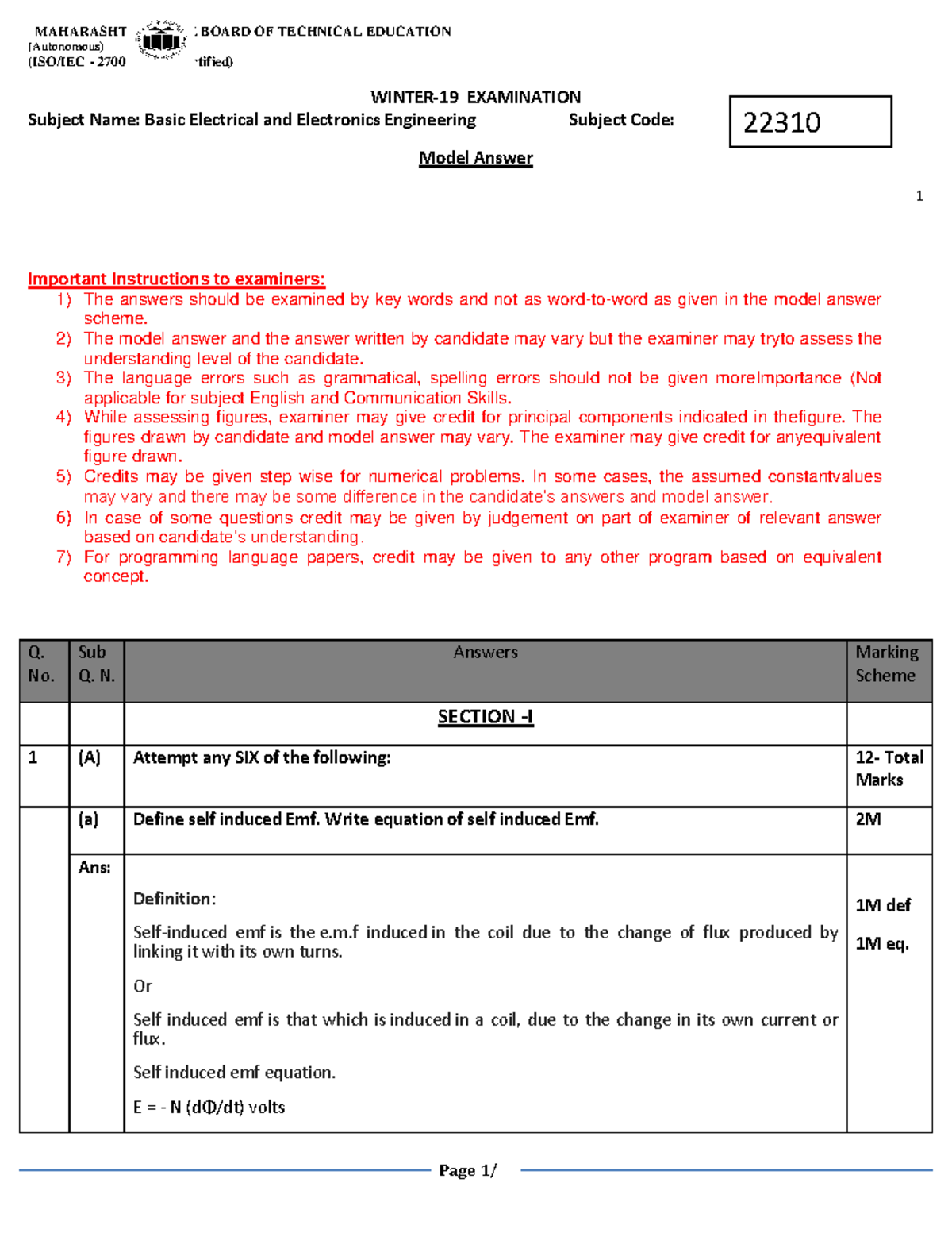 22310 Model Answer Winter 2019 - (autonomous) (iso Iec - 27001 - 2013 