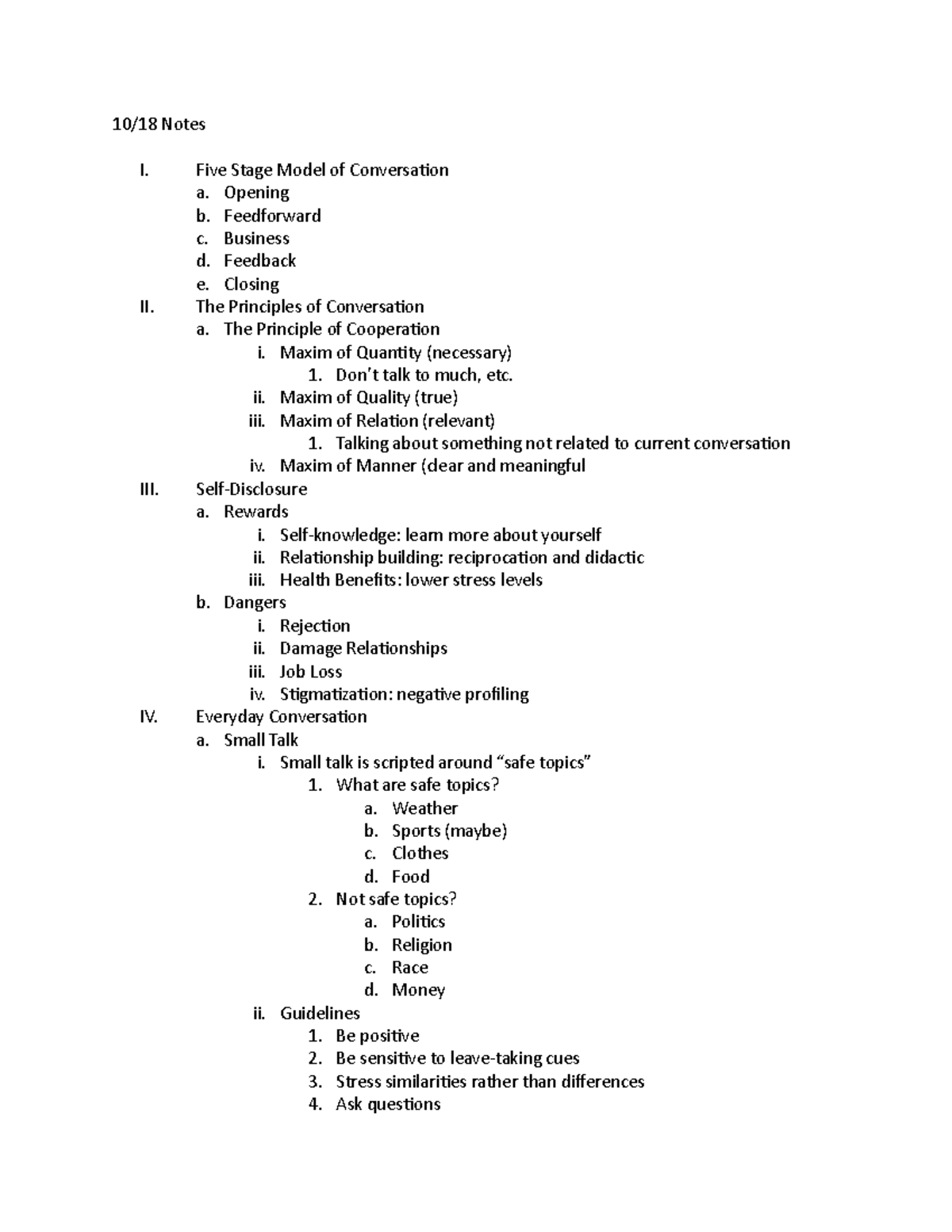 10:18 Notes - 10/18 Notes I. II. III. IV. Five Stage Model of ...