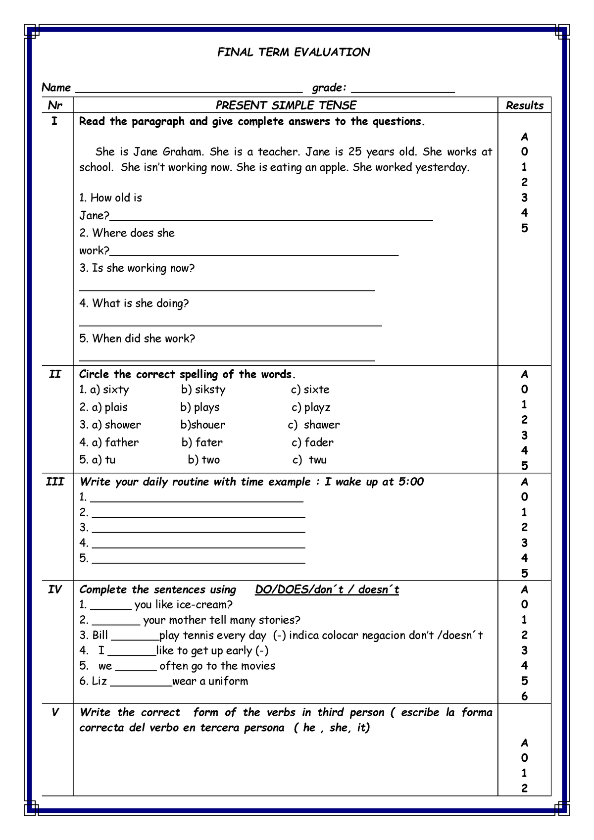 3 BIM Final EXAM - buenos - FINAL TERM EVALUATION nName