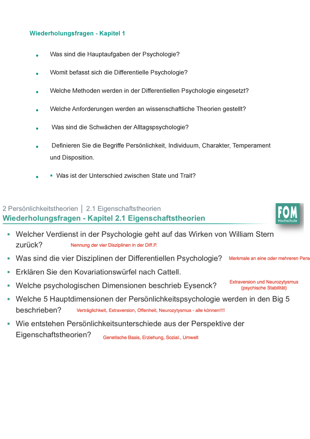 Differentielle Psychologie Prüfungsfragen - Wiederholungsfragen ...