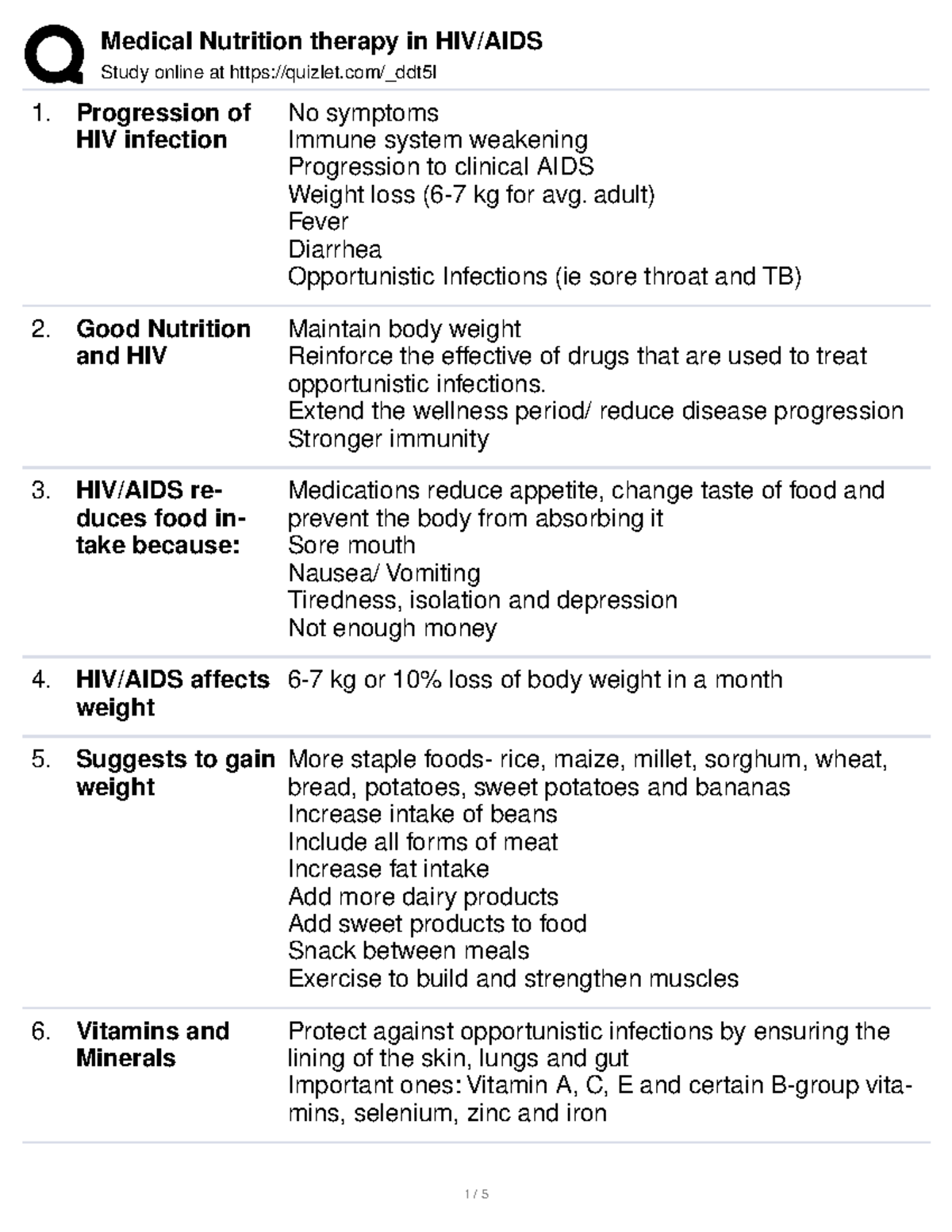 Medical Nutrition therapy in HIV AIDS Study online at quizlet/_ddt5l