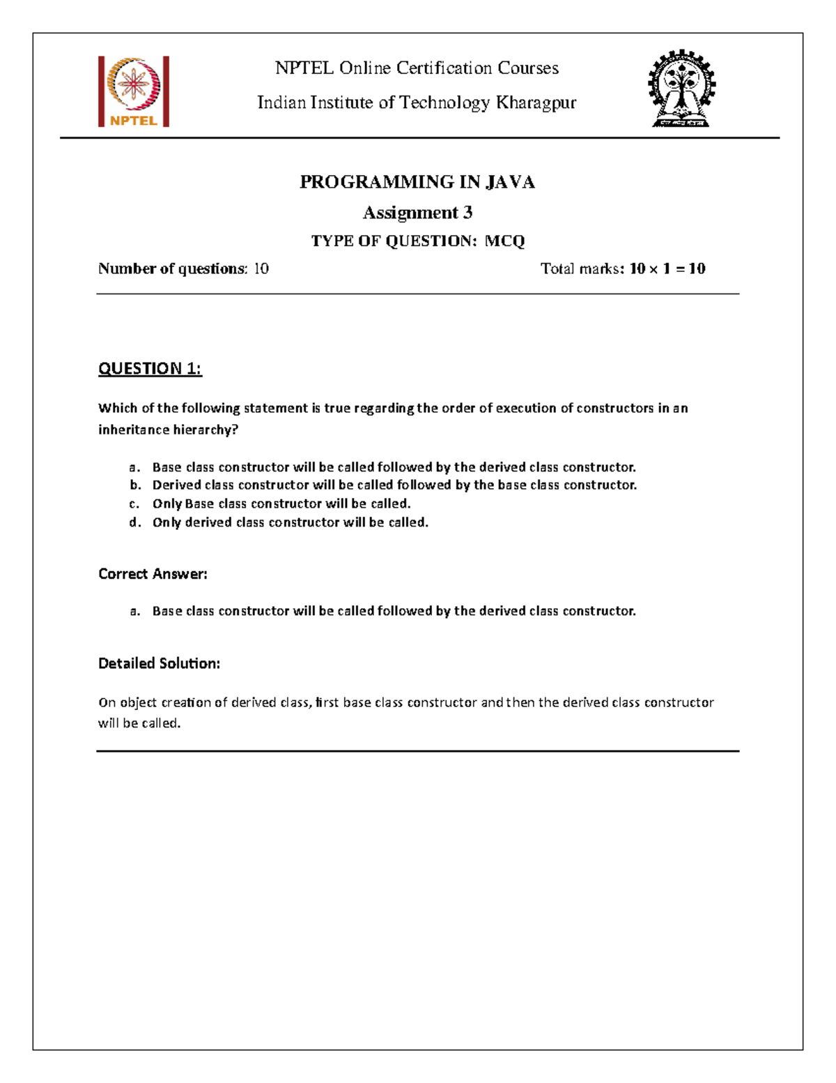 24S - W03 - Final - GOOD - PROGRAMMING IN JAVA Assignment 3 TYPE OF ...