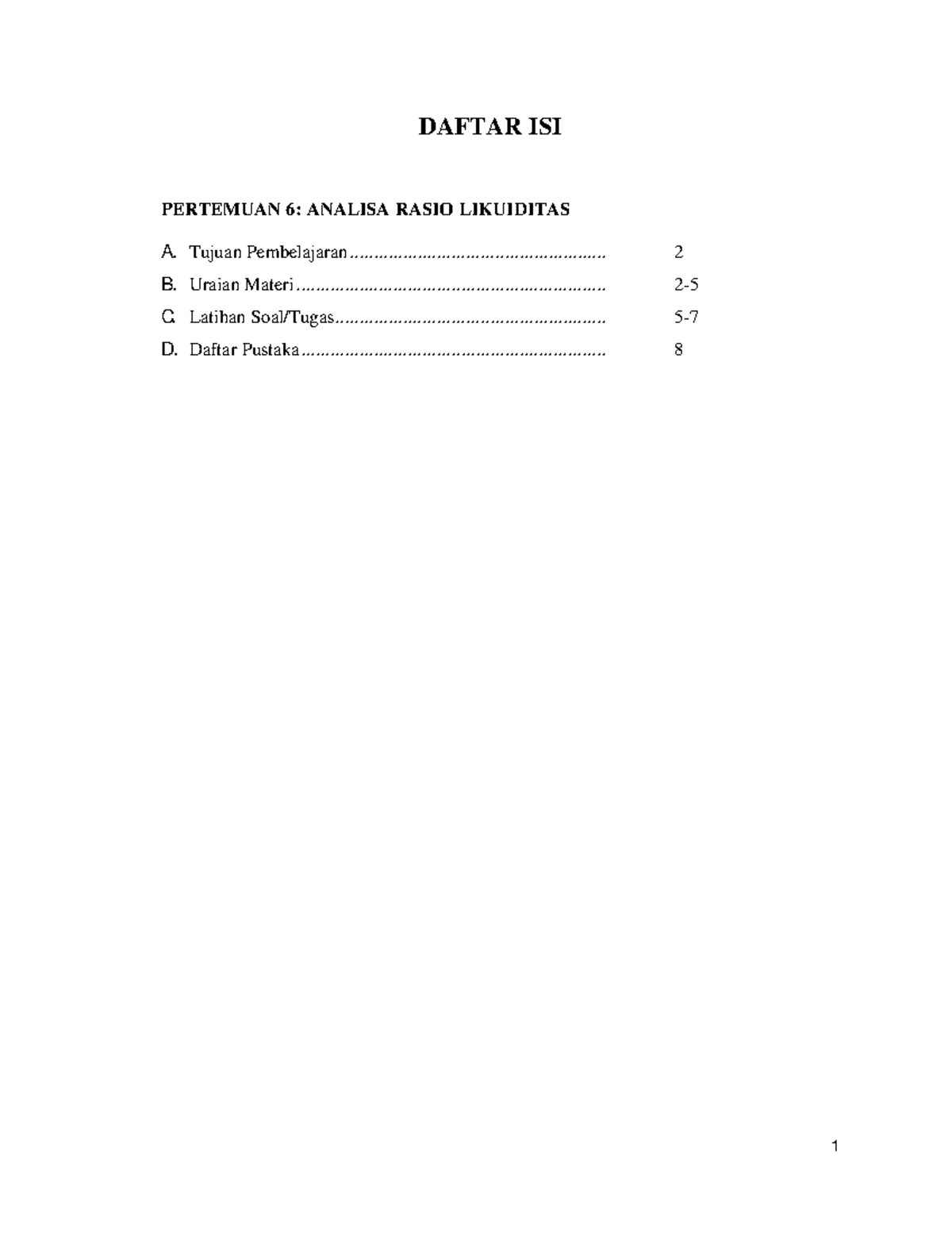 Pertemuan 6 Pokok Pembahsan Analisa Rasio Likuiditas - DAFTAR ISI ...