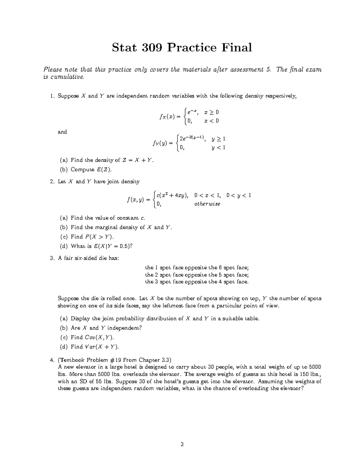 Stat 309 Practice Final - Stat 309 Practice Final Please note that this ...