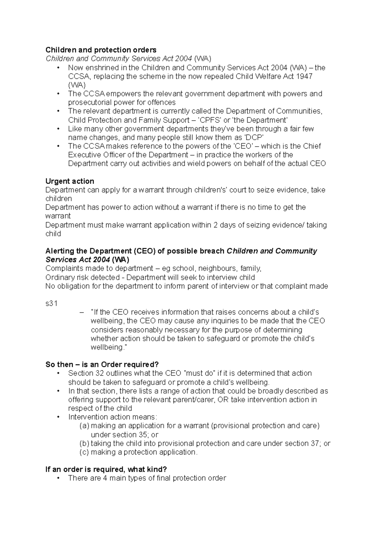 Children and protection orders Children and protection orders