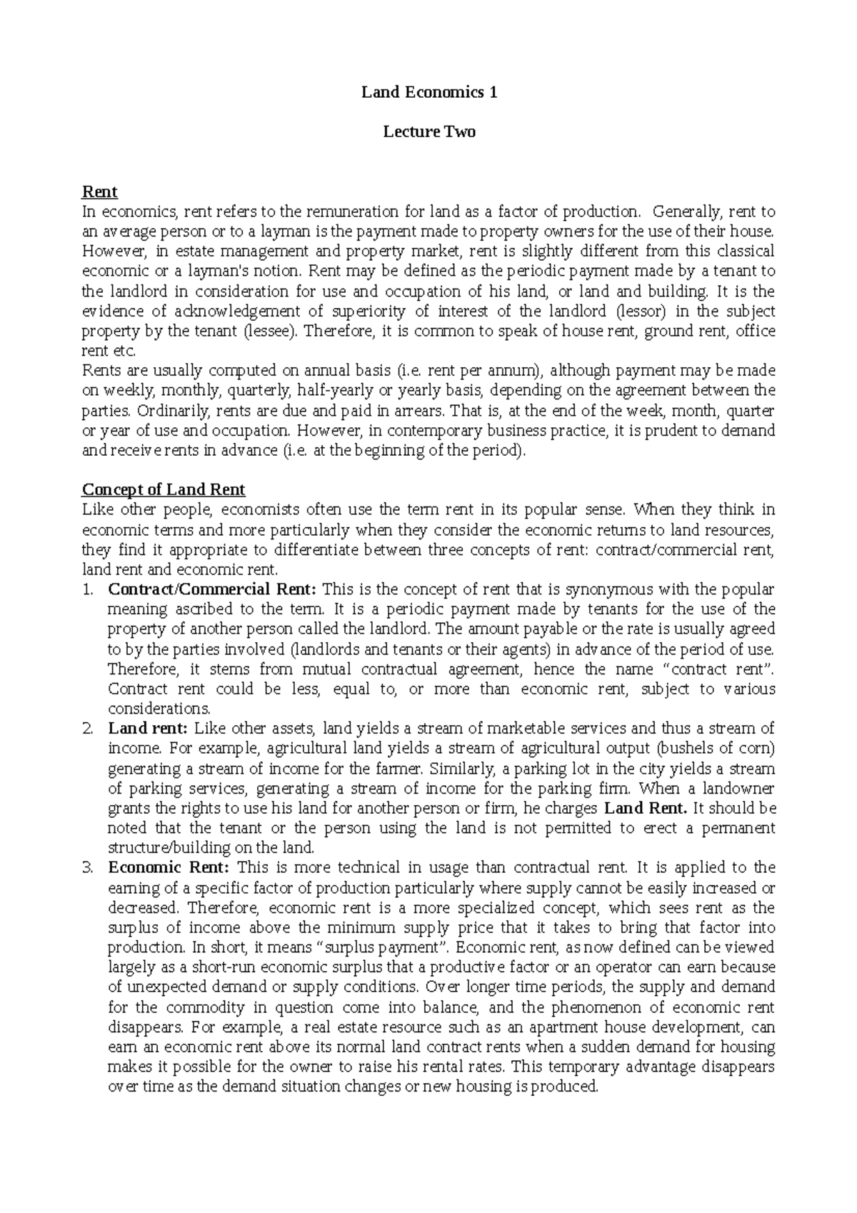 ESM 212 Lecture TWO General Introduction to Economics and Land