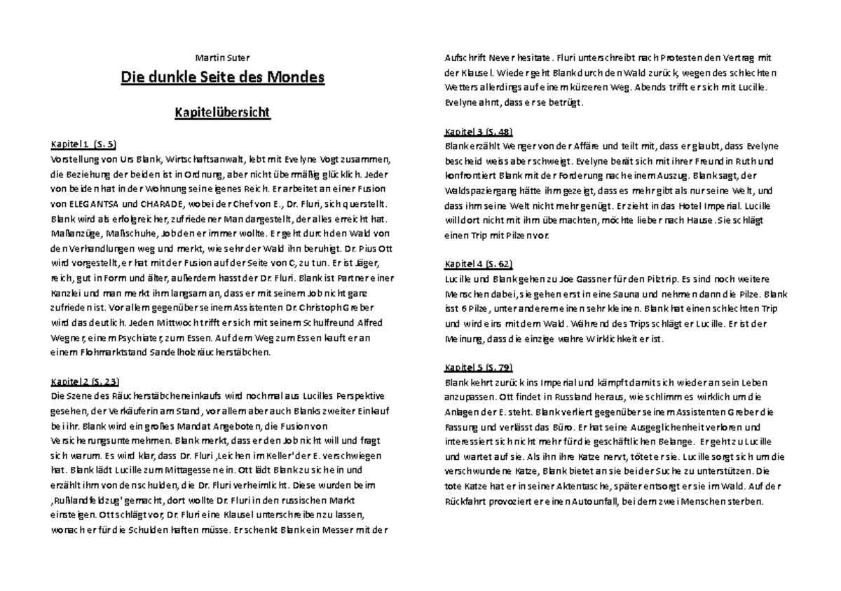 Die Dunkle Seite Des Mondes Von Martin Suter Zusammenfassung Die dunkle Seite des Mondes - Martin Suter Die dunkle