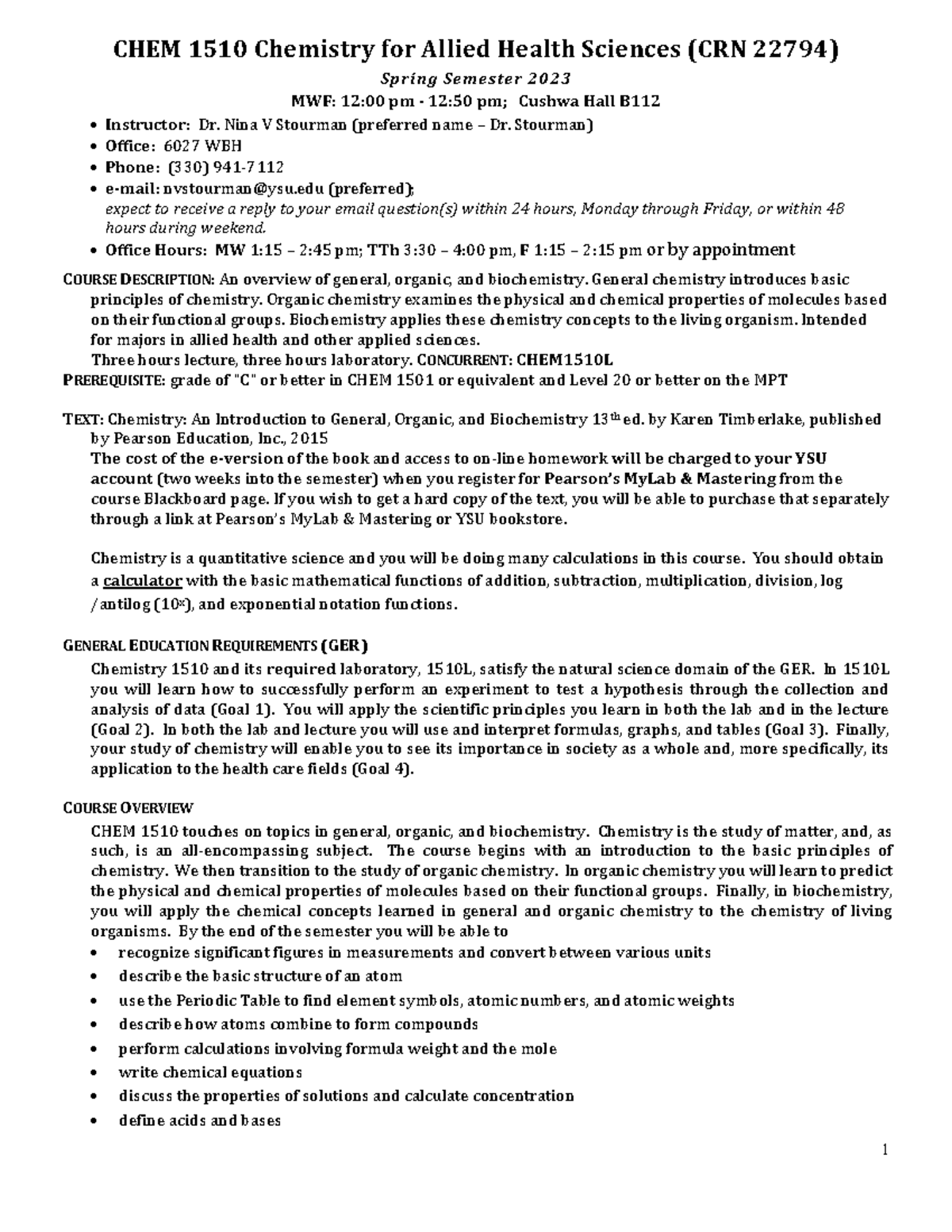 CHEM 1510 syllabus S23 NVS CHEM 1510 Chemistry for Allied Health