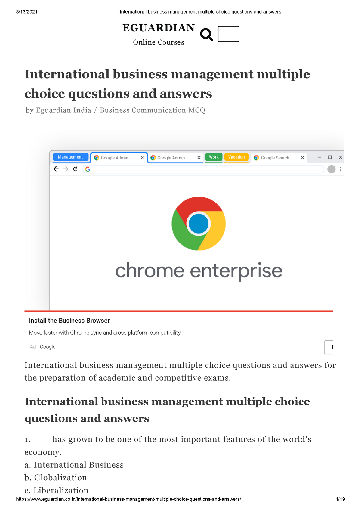 International Business Management Multiple Choice Questions And Answers ...