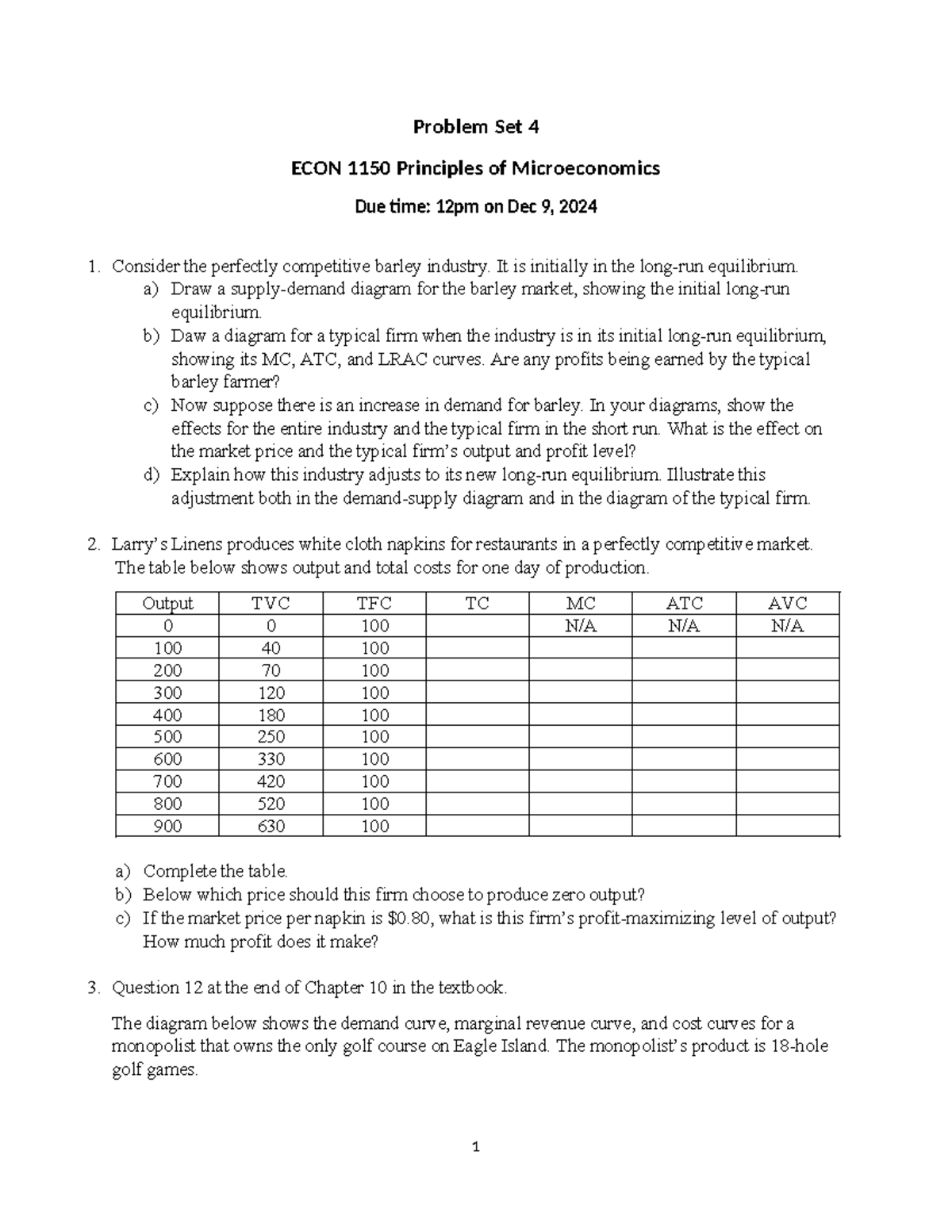 Problem Set 4' - assignment 4 - Problem Set 4 ECON 1150 Principles of ...