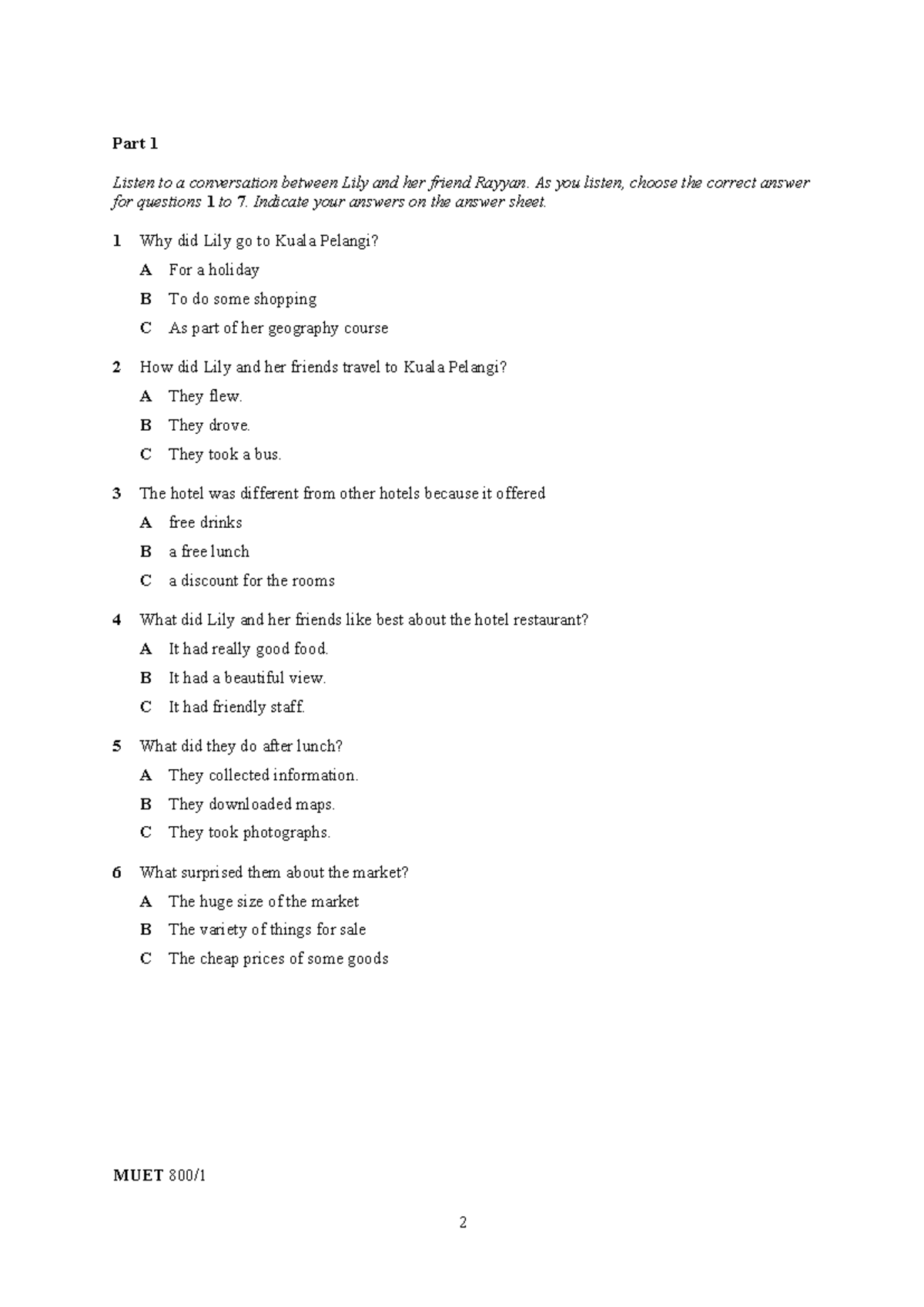 Sample Questions MUET-pages-deleted - Part 1 Listen to a conversation ...