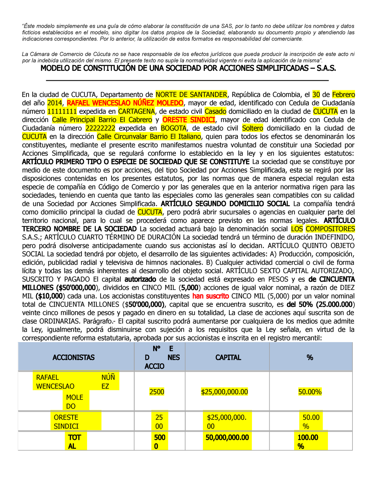 04 Minuta Sociedad Modelo Sas “Éste Modelo Simplemente Es Una Guía