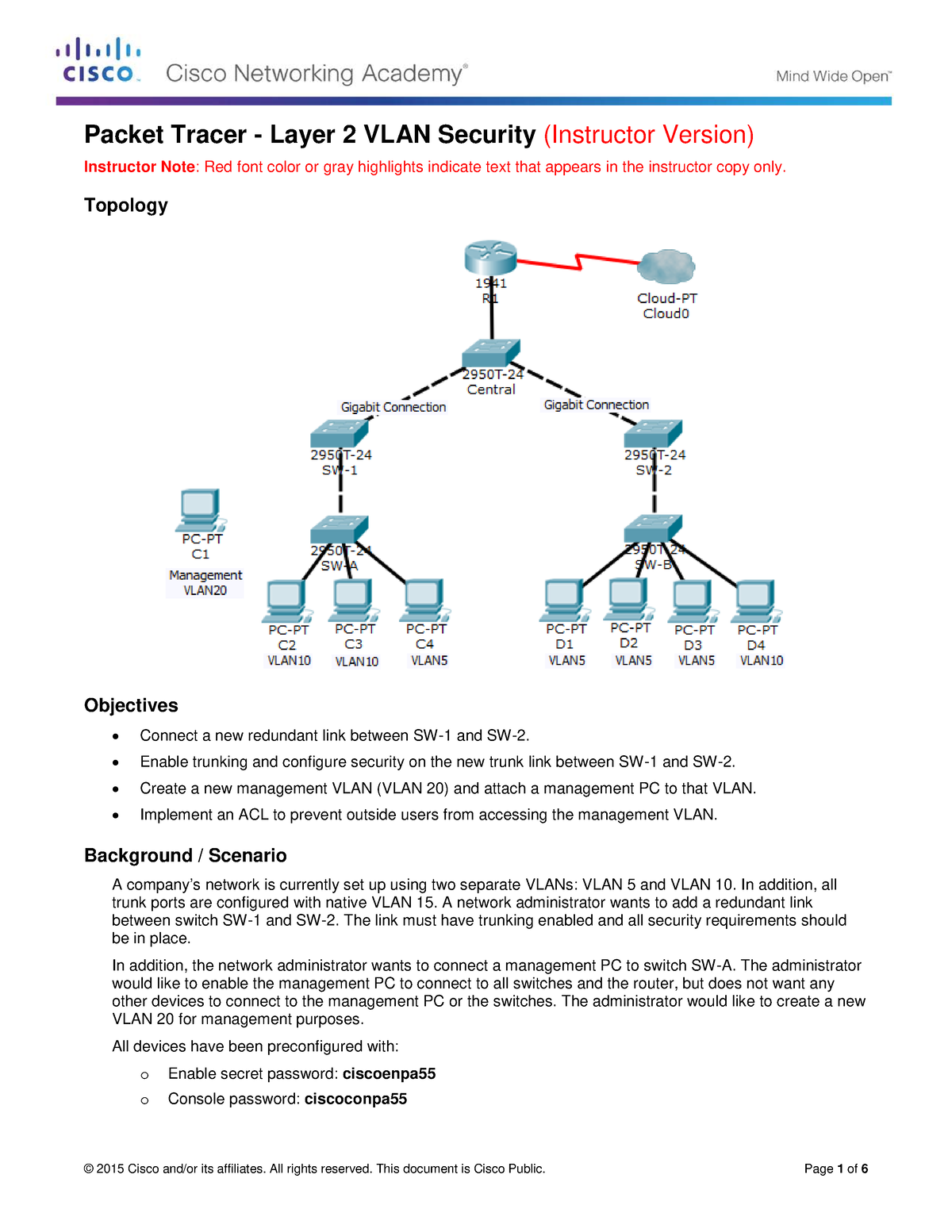 6.3.1.3 Packet Tracer - Layer 2 VLAN Security - Packet Tracer - Layer 2 ...