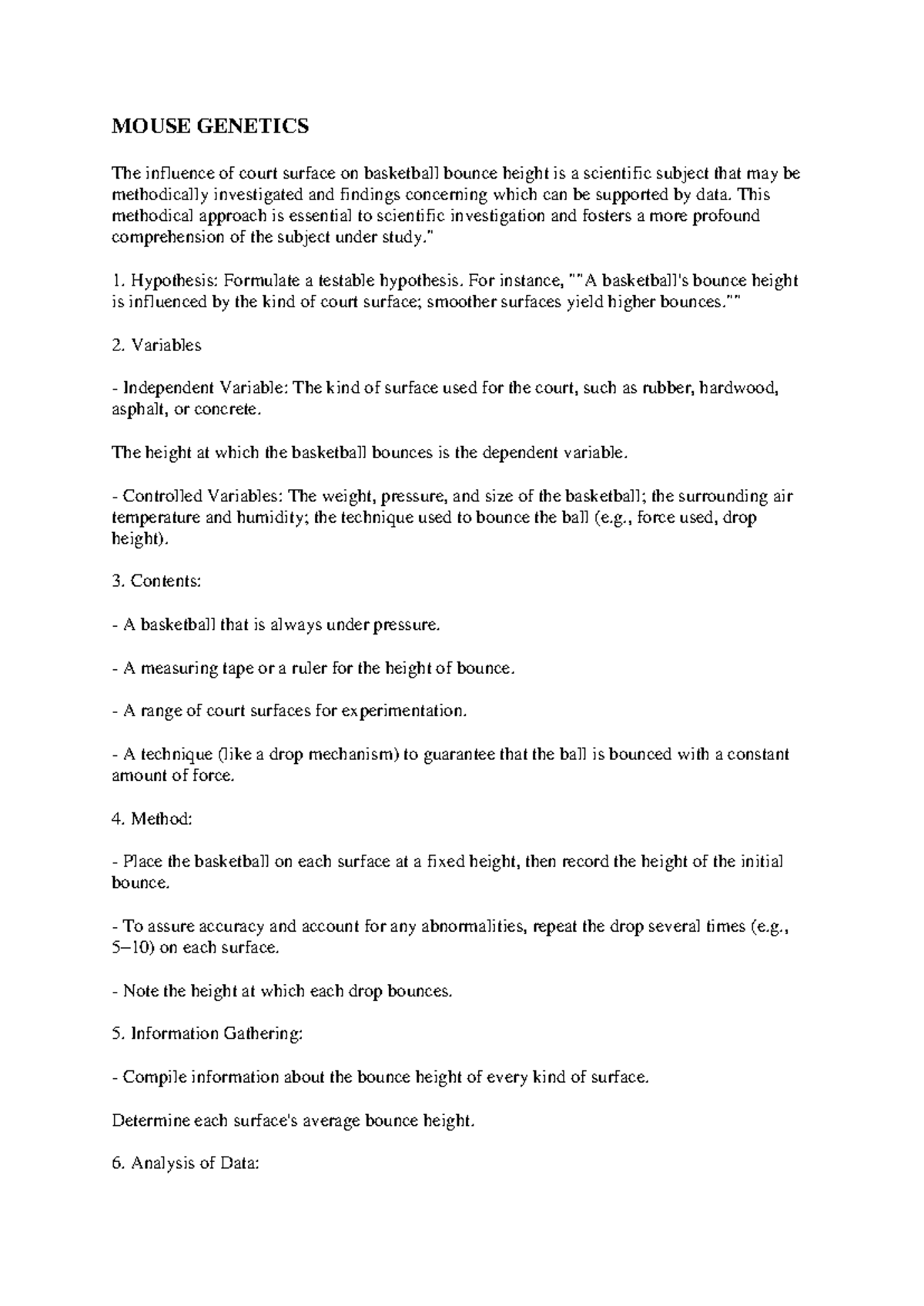Mouse genetics - In this assignment, you will create a production ...