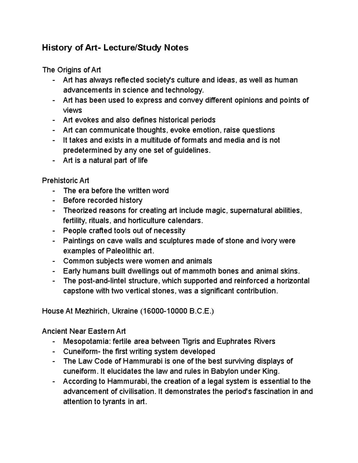 History of Art- Lecture Study Notes - History of Art- Lecture/Study ...